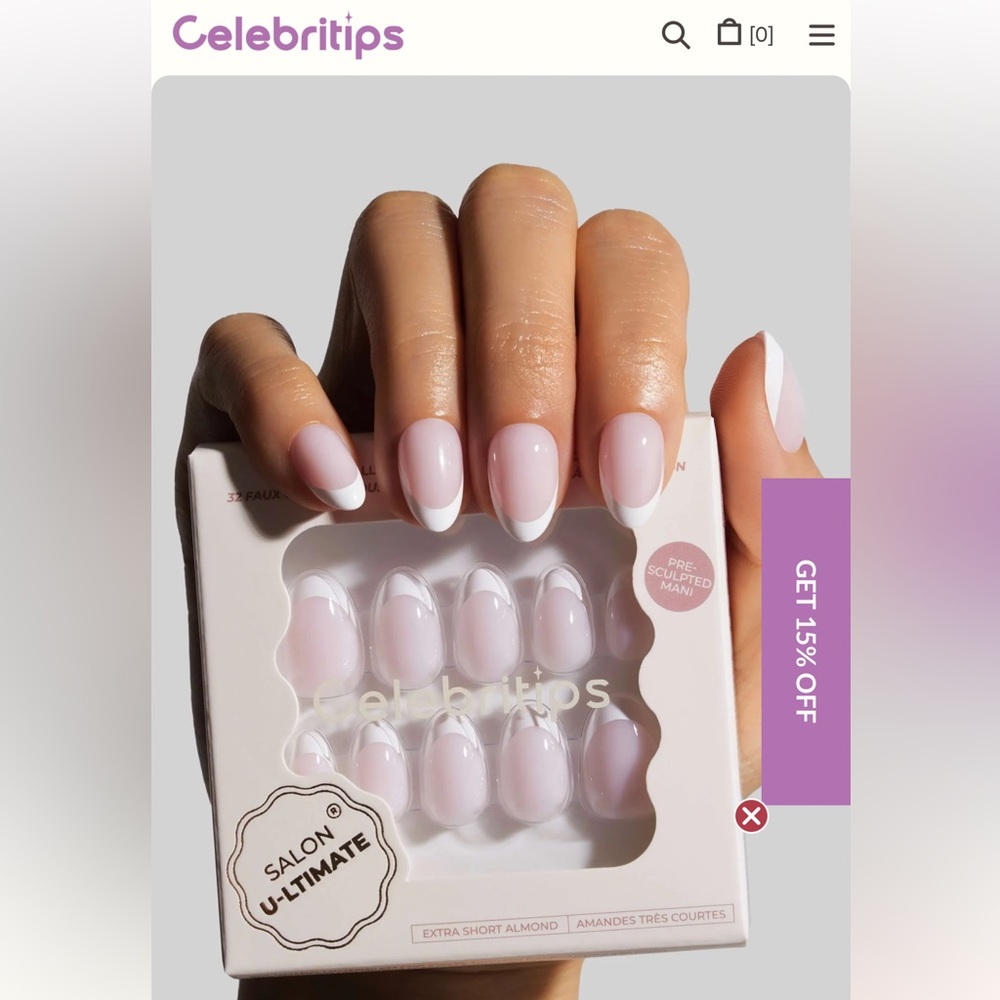 Celebritips Press-On  XS Almond Nails in Pink Classic French